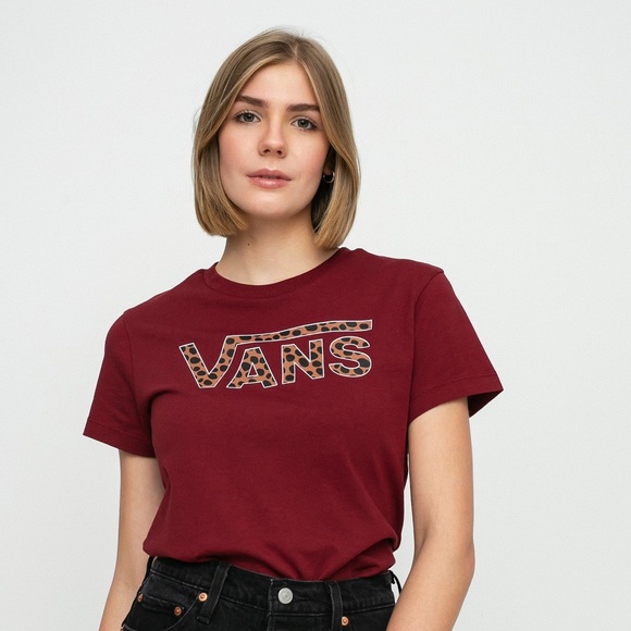 Vans Women's Burgundy Logo Tee with Leopard Print - Medium - Picture 3 of 9
